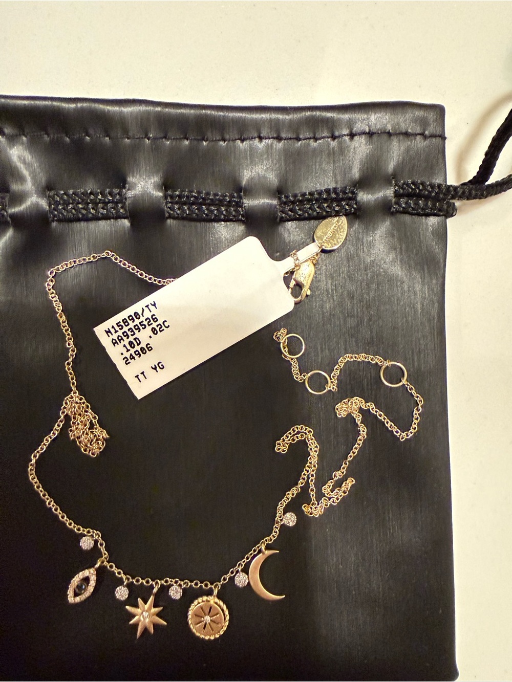 14Kt Yellow Gold Evil Eye Good Luck Charm Necklace With Diamonds NWT